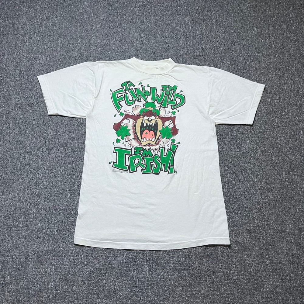 Vintage Trendy‎ Basics Looney Tunes Taz Irish T Shirt XL White 1992 90s Graphic